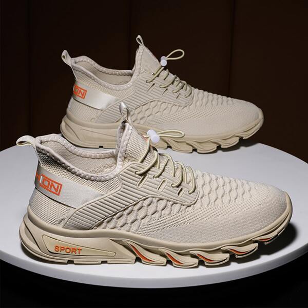 

Men Drawstring Front Knit Sneakers, Beige