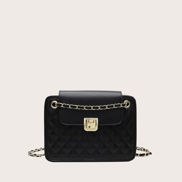 

Quilted Chain Shoulder Bag, Black
