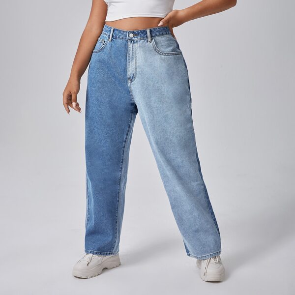 

Plus Spliced Straight Leg Jeans, Light wash