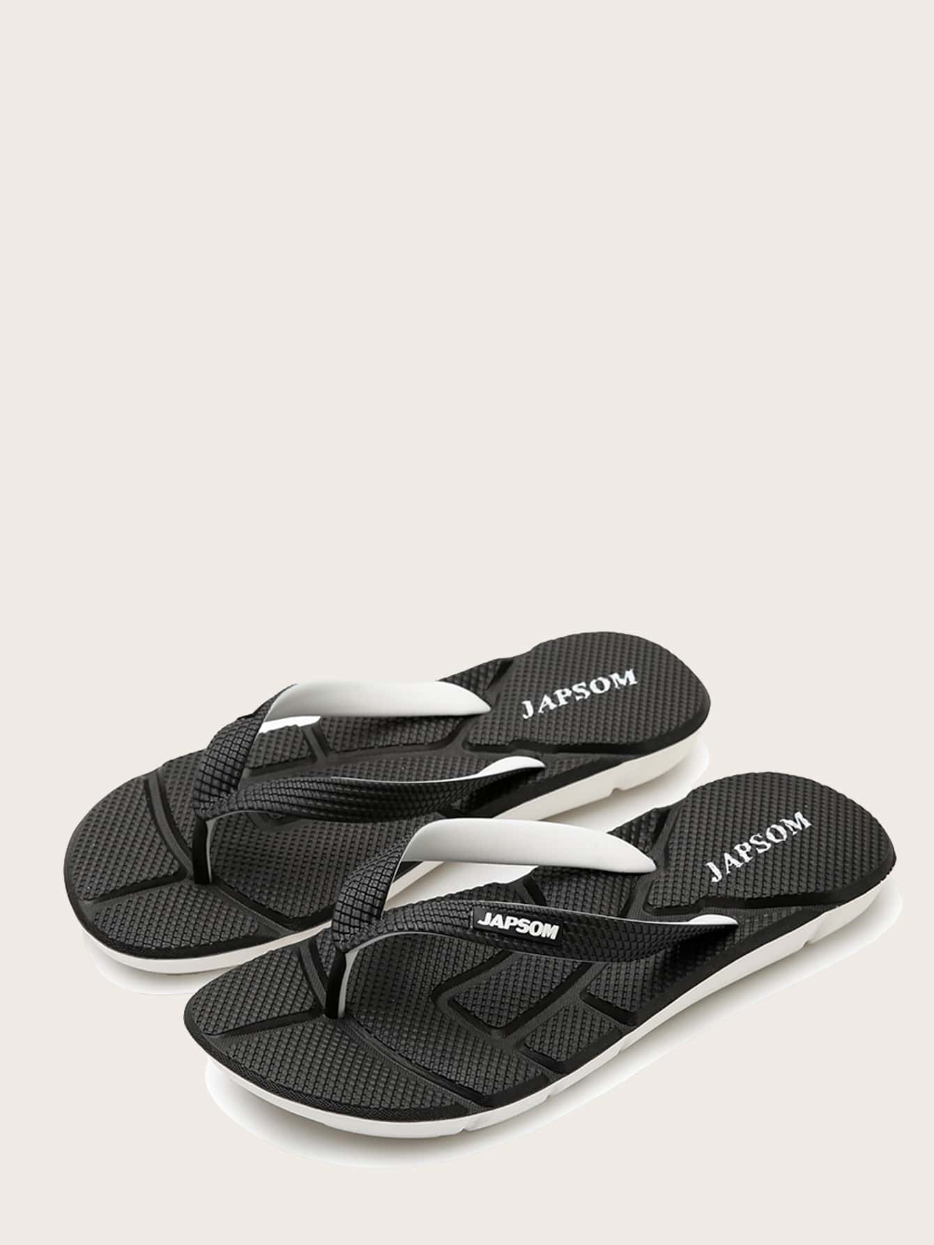男士字母圖案人字拖 - 黑色 - 查看 1