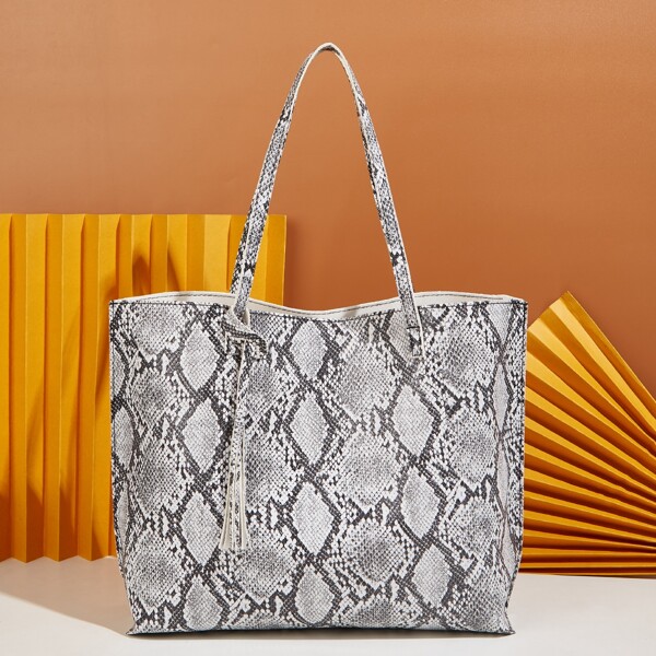 

Snakeskin Print Tote Bag, Grey