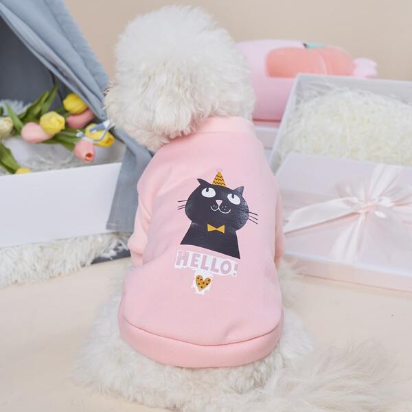 

Cartoon Graphic Pet Sweatshirt, Pink