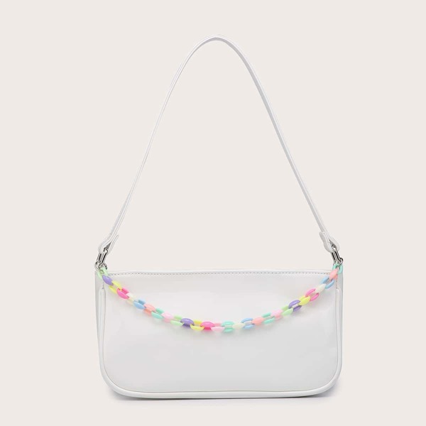 

Chain Decor Baguette Bag, White
