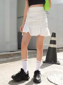 DAZY Falda con volantes y pliegues en el bajo, faldas de otoño - Blanco - Ver 1