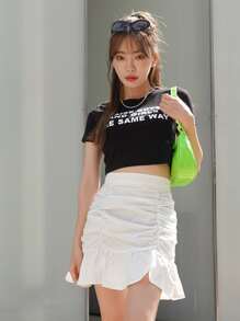 DAZY Falda con volantes y pliegues en el bajo, faldas de otoño - Blanco - Ver 4