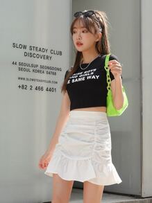 DAZY Falda con volantes y pliegues en el bajo, faldas de otoño - Blanco - Ver 5