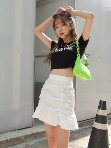 DAZY Falda con volantes y pliegues en el bajo, faldas de otoño - Blanco - Ver 6