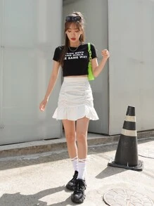 DAZY Falda con volantes y pliegues en el bajo, faldas de otoño - Blanco - Ver 7