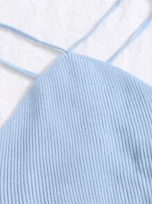 Crisscross Knotted Backless Rib Knit Top - Baby Blue - View 4