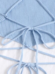 Crisscross Knotted Backless Rib Knit Top - Baby Blue - View 5