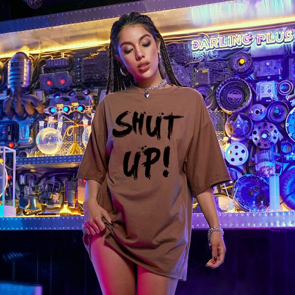 

Slogan Graphic Oversized Tee, Coffee brown
