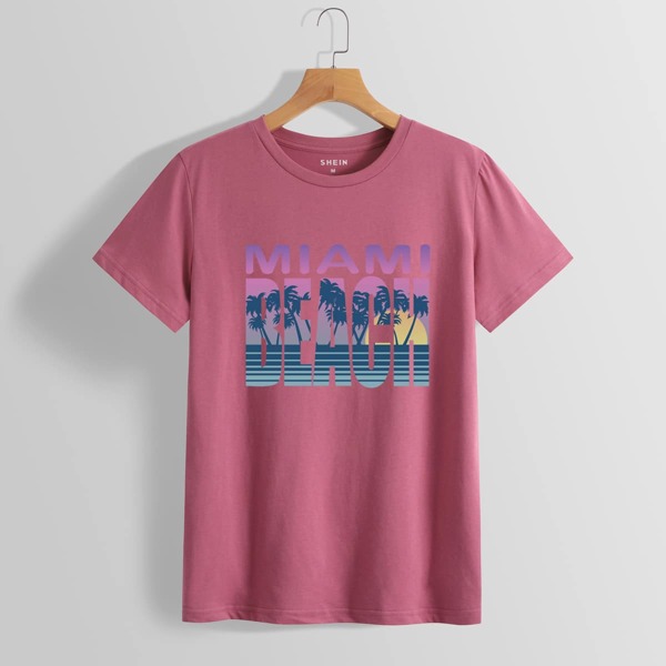 

Letter And Tropical Print Tee, Pink