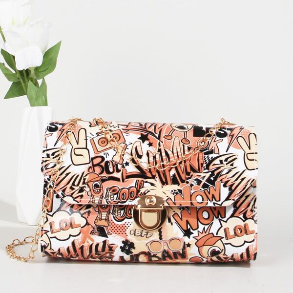 

Letter Graphic Push Lock Crossbody Bag, Multicolor