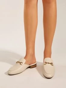 Zapatos planos elegantes con decoraciones metálicas para mujer, mules planos para otoño/invierno - Beis - Ver 3