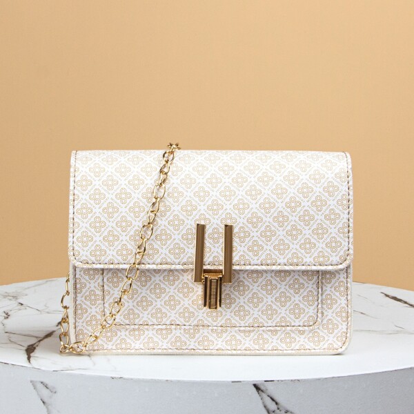

Geo Graphic Flap Chain Crossbody Bag, Apricot