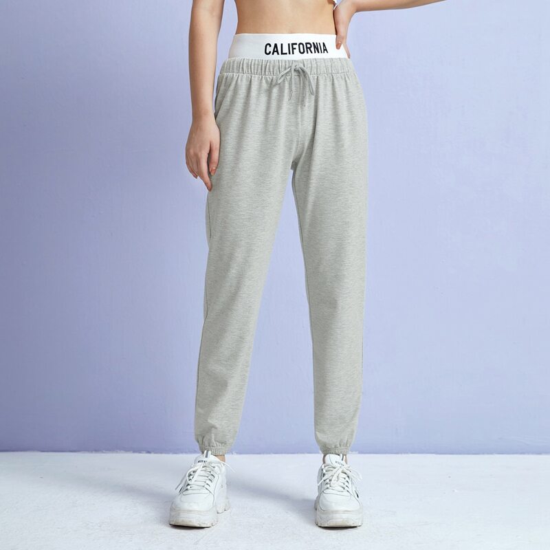 

Letter Tape Waistband Drawstring Sweatpants, Light grey