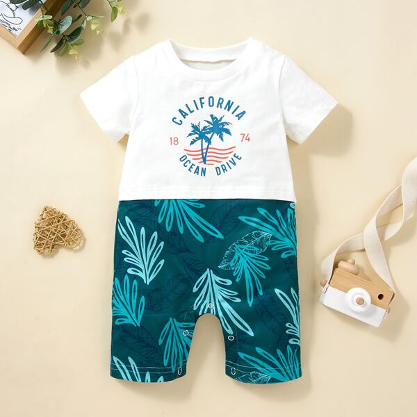 

Baby Boy Tropical & Letter Graphic Tee Romper, Multicolor