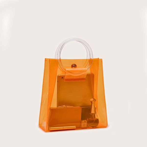 

Clear Satchel Bag With Ring Handle, Orange