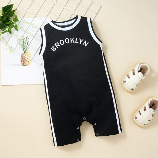 

Baby Boy Letter Graphic Tank Romper, Black