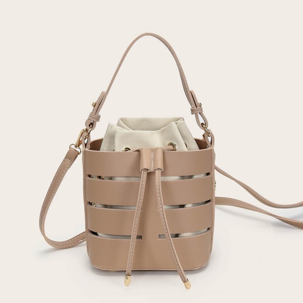 

Hollow Out Bucket Bag, Khaki