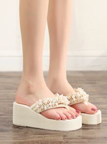 Slippers For Women Summer Beads Slippers Women's Outdoor Fashion Slippers Beach Sandals Heeled Breathable Mules Wedges Flip Fliops