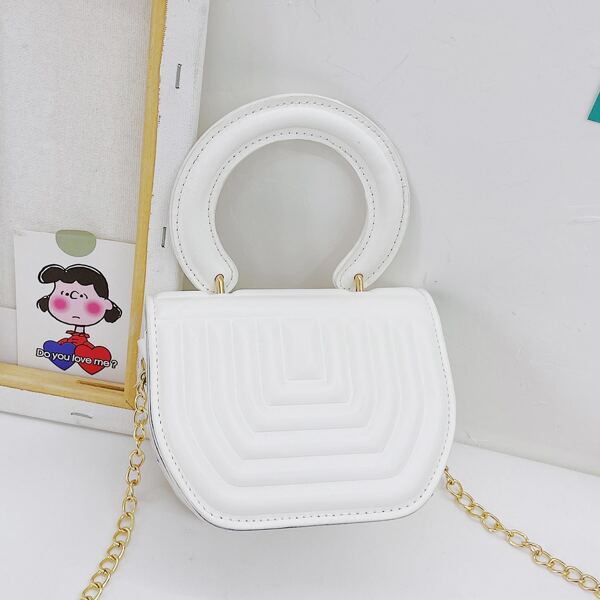 

Girls Mini Textured Chain Satchel Bag, White