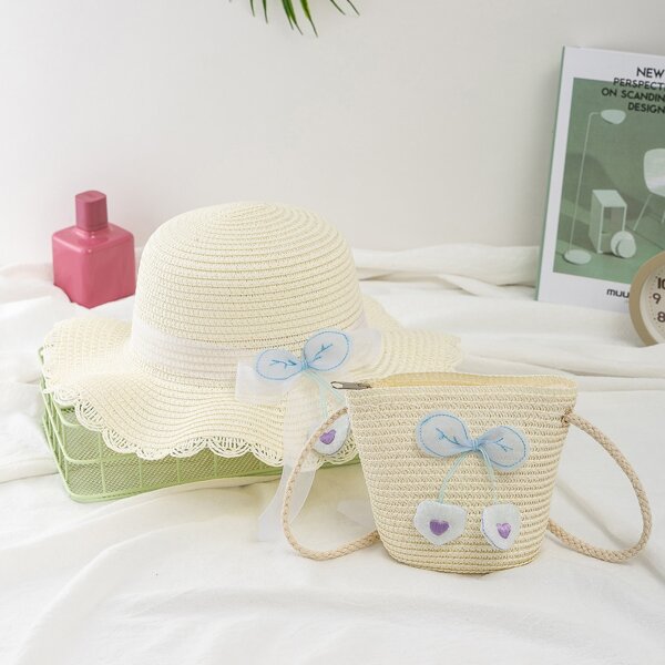 

Girls Bow Decor Crossbody Bag With Hat, Beige