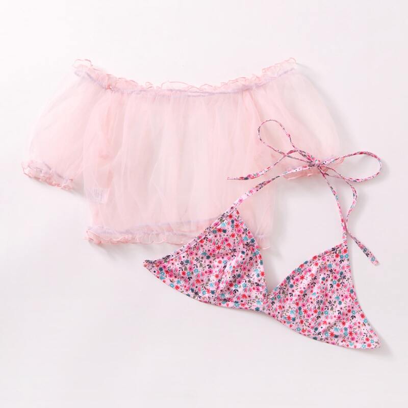 

Ditsy Floral Halter Top & Mesh Top, Pink