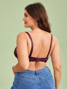 Plus Floral Lace Underwire Bra - Purple - View 2