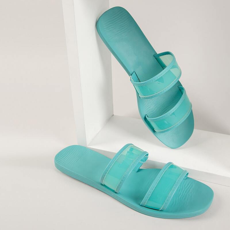 

Vegan Leather Almond Toe Slip-On Sandals, Mint blue