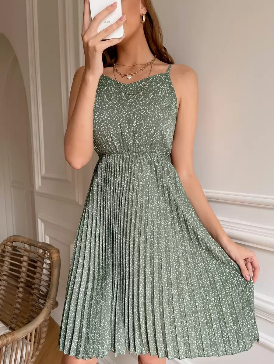 Chiquease Ditsy Floral Pleated Hem Cami Dress - Mint Green - View 1