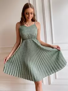 Chiquease Ditsy Floral Pleated Hem Cami Dress - Mint Green - View 4