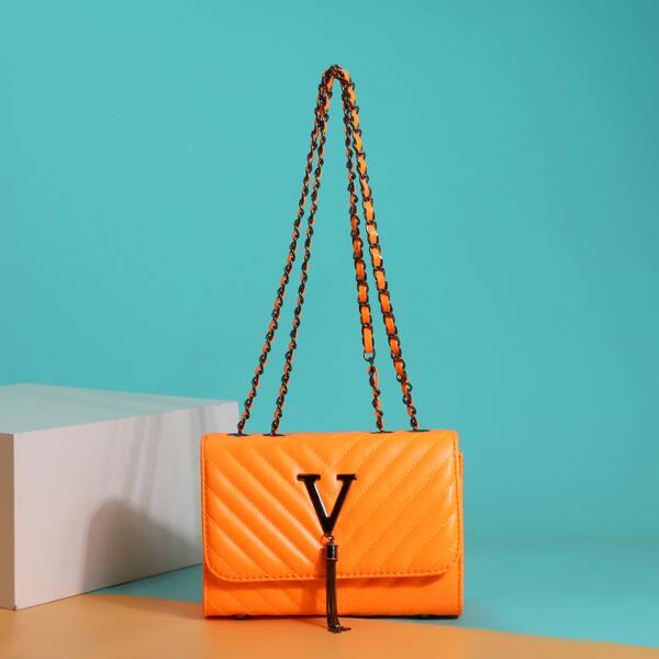 

Tassel Decor Chevron Shoulder Bag, Burnt orange