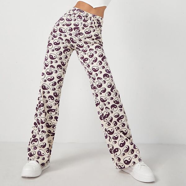 

High Waist Yin & Yang Print Jeans, Multicolor