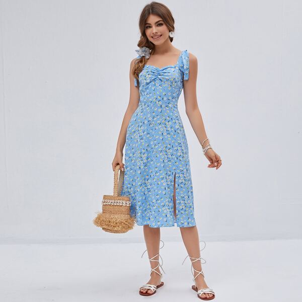 

Daisy Floral Knot Shoulder Cami Dress, Blue