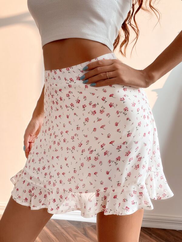 SHEIN WYWH Ruffle Hem Ditsy Floral Skirt SHEIN USA