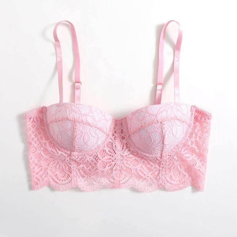 

Contrast Lace Longline Bra, Baby pink