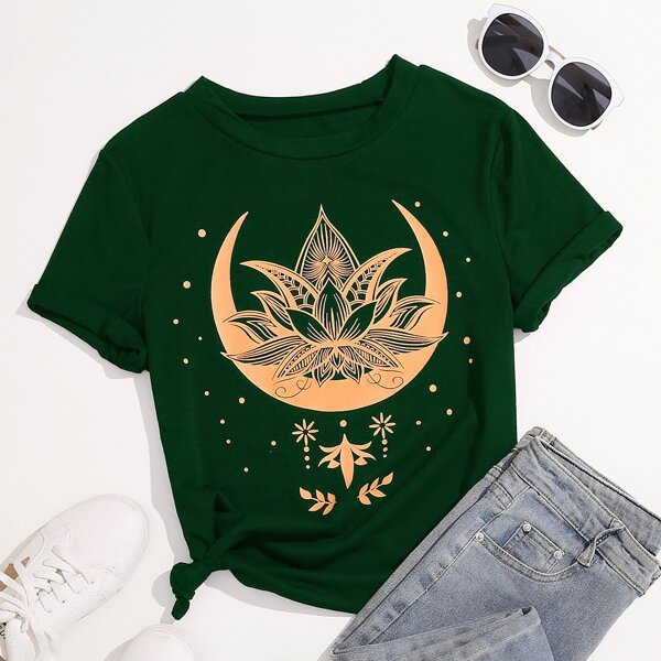 

Plus Floral Print Tee, Dark green