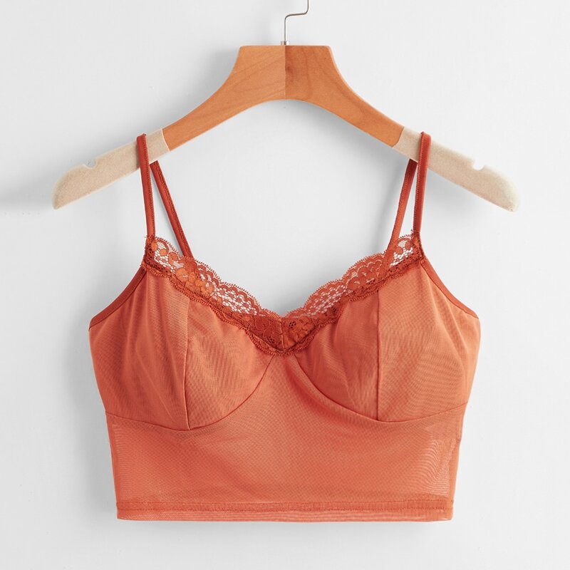 

Contrast Lace Crop Cami, Orange