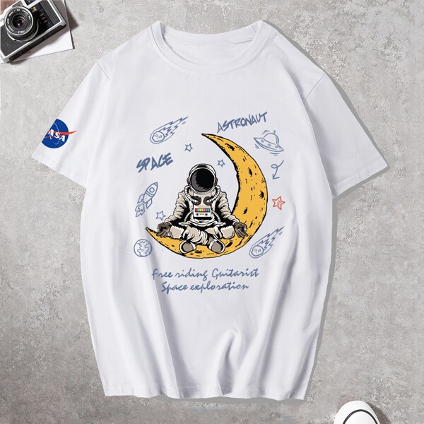 

Men Galaxy And Slogan Graphic Tee, White