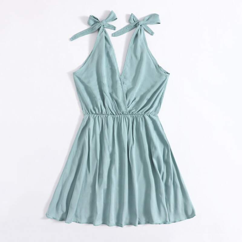 

Solid Tie Shoulder Dress, Cadet blue