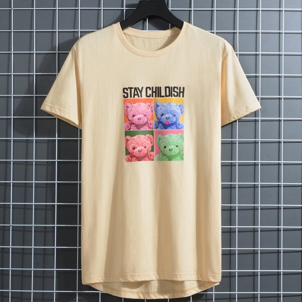 

Men Letter & Cartoon Graphic Tee, Khaki