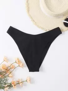 Swim Basics Summer Beach Plain Ribbed Knit Bikini Bottom