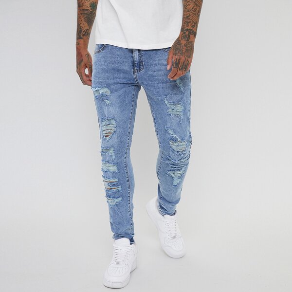 

Men Wash Destroyed Jeans, Light wash