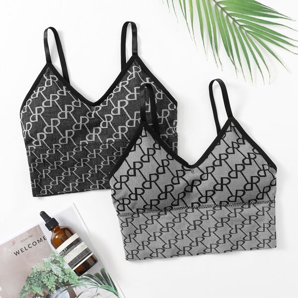 

2pc Allover Print Sports Bra, Grey