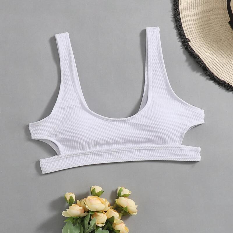 

Solid Cut Out Bikini Top, White