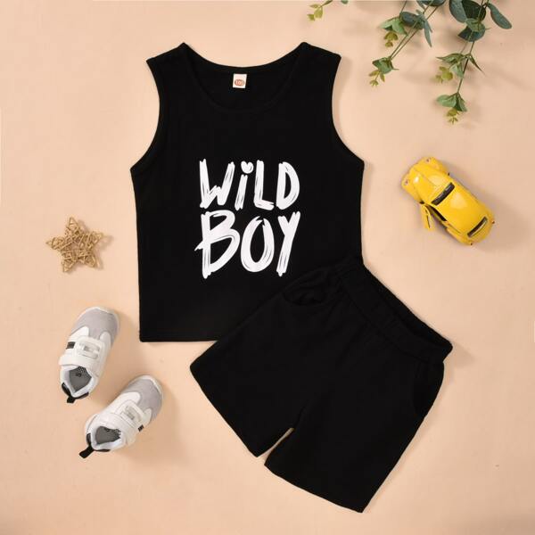 

Toddler Boys Letter Graphic Tank Top With Shorts, Black