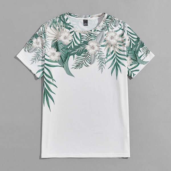 

Men Tropical Print Tee, White