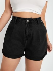 Shorts mezclilla de cintura alta - Negro - Ver 1