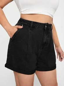 Shorts mezclilla de cintura alta - Negro - Ver 3